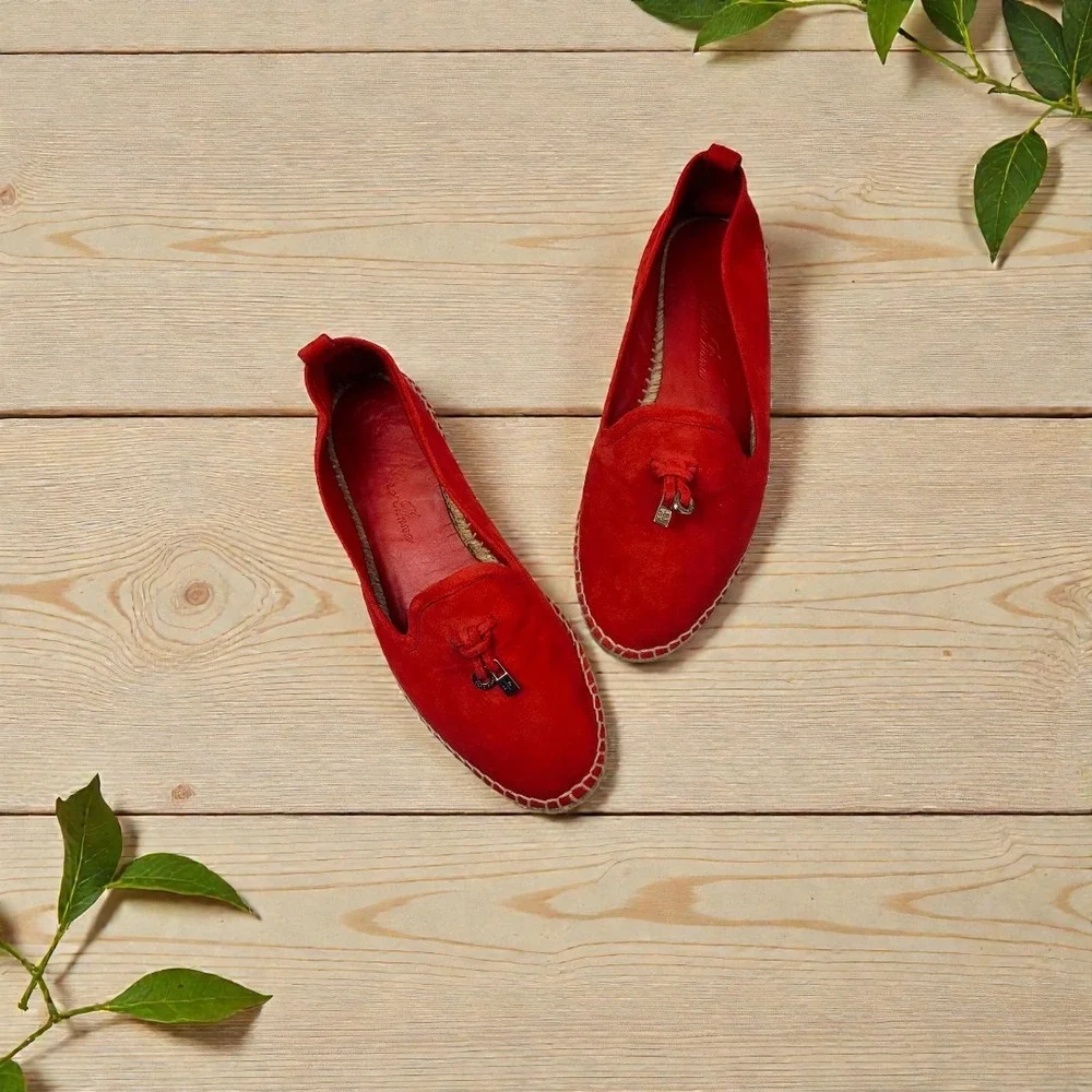 Loro Piana Red Suede Espadrille Loafers‎ with LP Padlock Charm Size 38